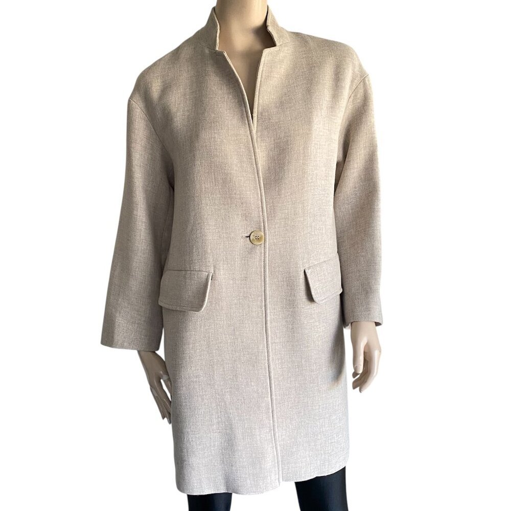 Zara Neutral Cotton Blend One Button Blazer Oversize Sm